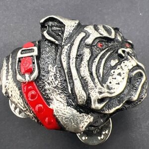 Vintage Bulldog‎ Pin Brooch Lapel Jacket Vest Metal Red Eyes and Collar Angry